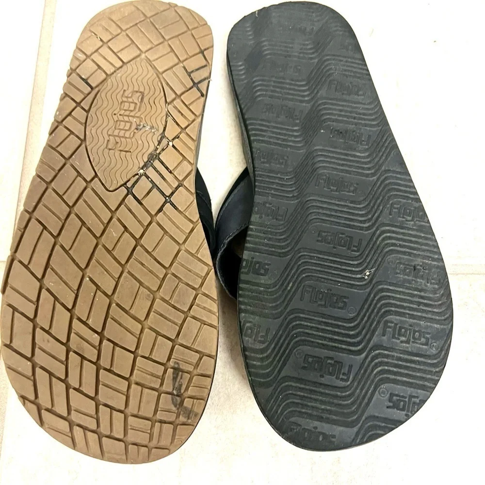 Flojos Men's Memory Foam Flip Flop Sandals BLACK/BROWN size 9M leather.
